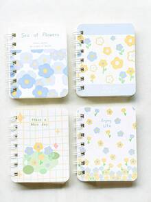 SHEIN Set de 4 cuadernos espirales con adornos florales, mini diarios de bolsillo tamaño A7, portátiles para la oficina - Multicolor - Ver 11