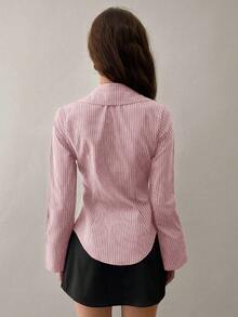 Flirla 条纹腰部收紧长袖休闲衬衫 - 彩色 - 查看 2