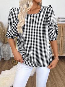 EMERY ROSE Camicia casual a maniche corte semplice a quadri da donna