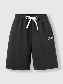 SHEIN Explorewe 1 件男童复古休闲短裤，非常适合外出、音乐节、日常穿着，适合各种场合 - 黑色 - 查看 1