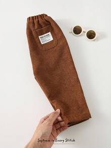 Cozy Pixies 男婴灯芯绒休闲舒适裤，可爱图案简约风格百搭，适合室内、户外滑雪、日常穿着、运动、玩耍、派对、摄影、圣诞节、秋冬 - 棕色 - 查看 4