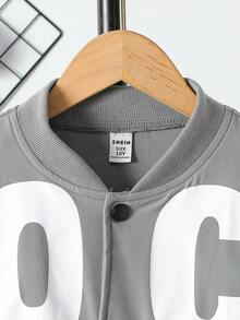SHEIN 2pcs Tween Boy Letter Print Utility Jacket And Pants Set, Front Button Closure, Casual Grey Fall Winter - Grey - View 5