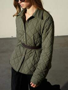 Aveloria Modichic Rhombus Pattern Padded Coat, Fashionable High-End Thick Padded Coat - Green - View 4