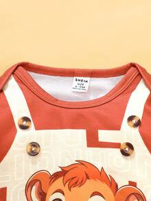 Perso Play Baby Boy Autumn Brown Bodysuit With Envelope Collar, Cute Printed 2 In 1 Design, Essential For Daily Outings Fall Winter