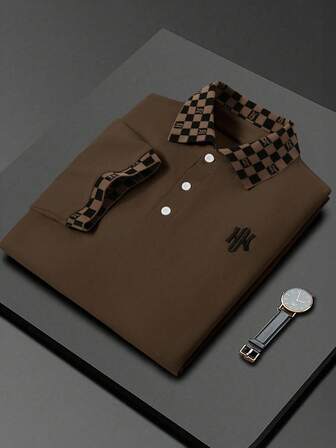 Manfinity Mode Men's Contrast Color Splice Collar Short Sleeve Casual Versatile Polo Shirt Business Shirts Black And Khaki Shirt Men S Men Luxury Shirts Brown Shirt Men Graphic Manfinity Men Shirts