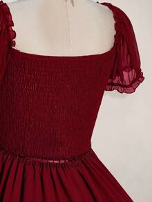 SHEIN ICON Váy babydoll dáng chữ A tay bồng cổ chữ V cỡ lớn, váy gợi cảm cổ điển Y2K, kỳ nghỉ hè, quần áo mùa tốt nghiệp trở lại trường, quần áo mùa hè - Màu Đỏ Sâu - Xem 7