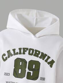 SHEIN Explorewe 2pcs Girls Chic Letter Print Hoodie Sweatshirt,Green Cargo Pants Outfit Autumn,School Back-To-School,Christmas Cow Boy,Green And White Streetwear - Army Green - View 8
