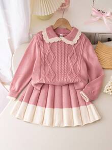 Souflis Souflis 女童彼得潘领套装裙，可爱甜美，百搭居家户外穿着 - 粉色 - 查看 1