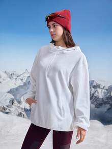 In My Nature 女式休闲纯色连帽户外羊毛夹克，秋冬 - 白色 - 查看 4