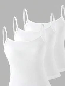 Sparklyn 3件套少女白色吊带背心，面料柔软，简约时尚，可外穿或内搭，日常外出百搭，展现甜美优雅气质。 - 白色 - 查看 3