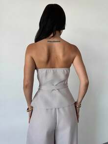 Firerie 女士优雅简约卡其色纯色金属扣吊带背心上衣，适合春夏季通勤、优雅、性感、音乐节 - 卡其色 - 查看 11