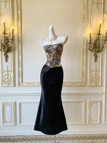 SHEIN MOD Áo hai dây họa tiết hoa lưới thời trang dành cho nữ - màu đen - Xem 4