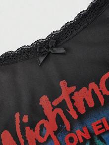 A Nightmare on Elm Street X ROMWE Đầm ngắn hai dây phối lưới họa tiết đồ họa dành cho nữ - màu đen - Xem 3