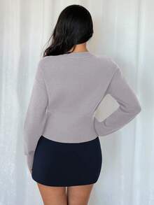 Women's Fashion Casual Minimalist Asymmetric Button Knit Cardigan, Sophisticated Design Sweater Top - Grey - View 2