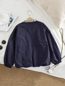 Genkimix Kids Tween Girl Fashion Minimalist Contrast Color Lace Lining Stand Collar Zip-Up Jacket, Cool Girl Autumn/Winter - Royal Blue - View 3