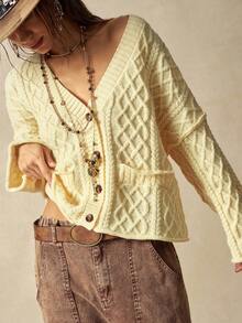 Bohemela Autumn/Winter Boho Cream Yellow Casual Cardigan For Women - Yellow - View 4