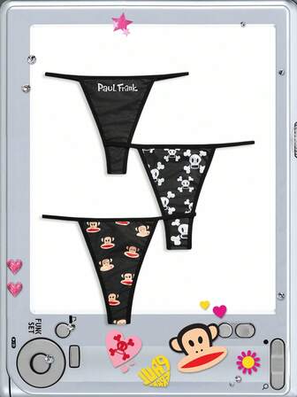 Paul Frank X ROMWE Damen 3er-Set sexy Affen-Muster String