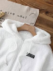 SHEIN Essnce Áo khoác nỉ hai mặt có khóa kéo, kiểu dáng tối giản, thêu chữ tiếng Anh, thích hợp cho mùa thu/đông, áo khoác nỉ có khóa kéo dành cho nữ. - Nhiều màu - Xem 9