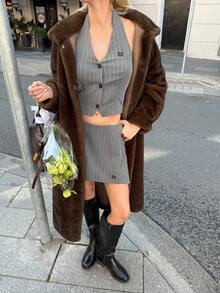 Muvela Falda pantalón a rayas para mujer, adecuada para el Día del Maestro, temporada de regreso a clases, estilo académico retro, oficina, viajes, salidas diarias, té de la tarde, otoño, citas, fiestas de cumpleaños, estética de dinero antiguo, aeropuerto - Multicolor - Ver 5