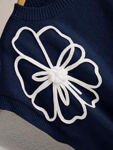 CosyJoli 大码女式3D花卉图案针织毛衣，秋季休闲装 - 藏蓝色 - 查看 5