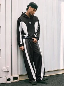 AXEPEAK 2 piezas Conjunto de sudadera con capucha esponjosa con cremallera y pantalones con cordón para hombre, ropa de otoño, invierno - Blanco y Negro - Ver 4