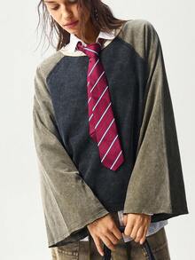 Bohemela Áo thun nữ tay dài dệt kim chắp vá Raglan rộng rãi, giặt thoải mái - Nhiều màu - Xem 5