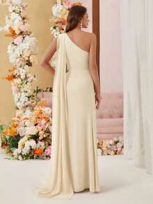 Aureia Chiffon Bridesmaid Dress With Asymmetric Shoulder And Draped Detailing (Adult)