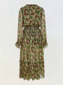 Maija Women's Full Print Frill Trim Tie Neck Long Sleeve Cinched Waist Elegant Dress,Fall Dresses For Women - Multicolor - View 8