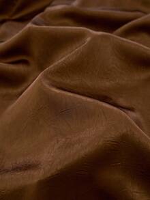 Aalyst 女士优雅时尚通勤休闲舒适迷人复古温柔高端浪漫假日长袖 V 领前交叉系带褶边纹理缎面设计纯色连衣裙 - 棕色 - 查看 7