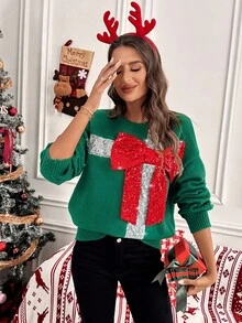 圣诞蝴蝶结亮片装饰优雅女士毛衣领结 - 彩色 - 查看 1