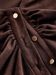 SHEIN MOD Plus Size Women's Retro Brown Chinese Style Flare Sleeve Tie Collar T-Shirt. Christmas