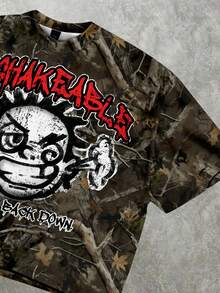 SHEIN 涂鸦肖像，枯叶背景图案，街头风格，儿童精选系列，日常基本款，快乐的孩子，适合孩子的柔和色彩，骑行风格，家庭旅行，快乐的日子，我爱妈妈，我爱爸爸，可爱的家，酷酷的孩子，青少年男孩休闲简约短袖圆领T恤，适合夏季 - 彩色 - 查看 3