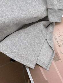 SHEIN 女式羊毛连帽连衣裙，配有抽绳和纽约字母印花，长袖运动衫图案套装