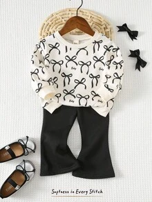 Cozy Pixies 2 Stücke Baby Mädchen Schmetterling Dekor Set mit Rundhals Langarm Sweatshirt und Hose mit elastischem Bund, bequem, vielseitig, stylisch, Lässig, niedliches Muster, minimalistisch, basic, geeignet für Innen, Outdoor Skifahren, Alltag, Sport, Spiel, Party, Fotografie, Weihnachten, Sportbekleidung Herbst Outfit Winterkleidung