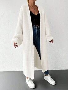 EURMUSE Ladies' Solid Color Drop-shoulder Cardigan Sweater - White - View 4