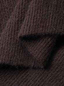 女士宽松商务休闲斜领棕色套头针织毛衣，适合秋冬季 - 棕色 - 查看 8