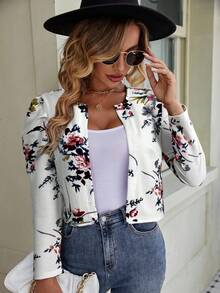 SHEIN Clasi Floral Print Gigot Sleeve Cropped Cardigan In Fall/Winter - White - View 6