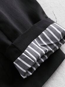 SHEIN Clasi Blazer de manga larga de uso diario minimalista con rayas de talla grande - Negro - Ver 6