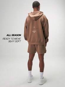 男士休闲宽松拉链连帽衫，长袖上衣 - 棕色 - 查看 3