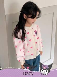 DAZY HELLO KITTY AND FRIENDS | SHEIN 少女心形图案前扣开衫，秋冬 - 米色 - 查看 4