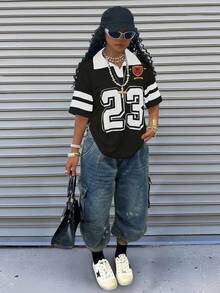 INAWLY 女士休闲宽松夏季街头风格短袖T恤 - 彩色 - 查看 3