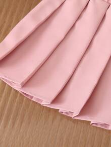 SHEIN Babygirl Fluffy Cardigan & Pleated Skirt 2-Piece Set, Cute & Versatile For Autumn/Winter Toddler Girl Pink Dress Baby Girl Faux Fur Vest 2 Piece Baby Girl Outfit Baby Girl Clothes Winter Toddler Girl Winter Outfit Fall - Pink - View 5