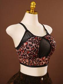 SHEIN Plus Size Leopard Print Mesh Patchwork Sexy Sheer Wireless Bra ClassicAnimalPrint - Multicolor - View 7