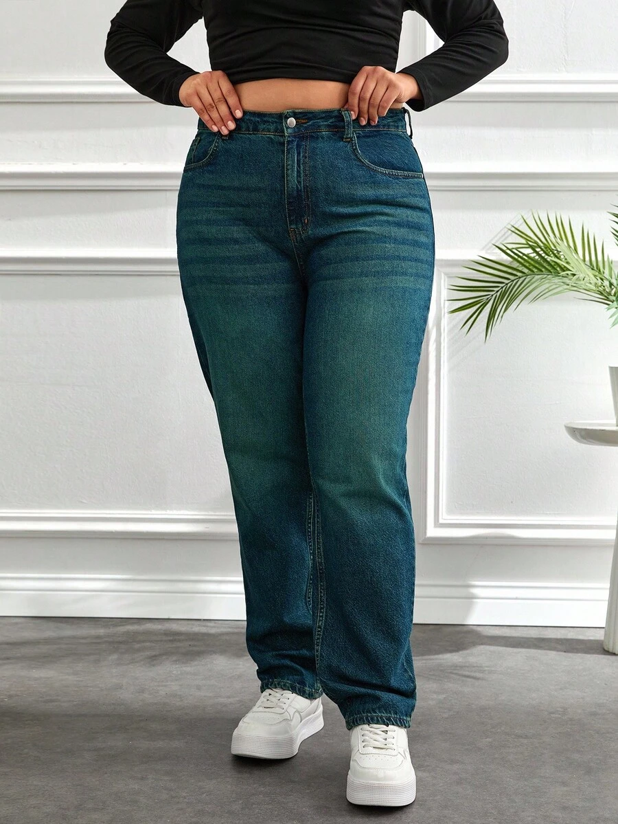 EURMUSE HIGH RISE RIPPED MOM JEAN Y2K WASH BLUE - Dark Wash - View 1