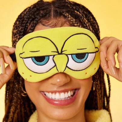 SpongeBob SquarePants | SHEIN 1 pezzo Maschera per gli occhi ricamata a cartone animato, design a rilievo carino, materiale morbido e in peluche, forte oscuramento, adatta per viaggi, pisolino in ufficio