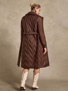 Bóhologie Fashionable Belted Snap Button Keeping Warm Padded Coat - Brown - View 2