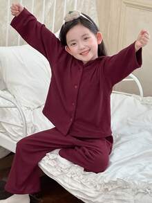 DAZY 2pcs/Set Girls Young Girl Casual Long Sleeve Top And Pants Homewear Set, Fall