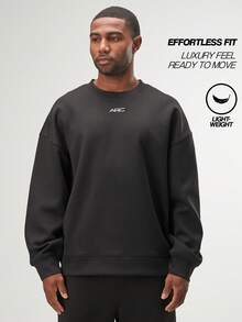 Sudadera casual de cuello redondo de manga larga con estampado de letras y hombros caídos para hombres, otoño - Negro - Ver 3
