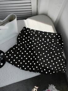 Comfortcana 女式波点褶皱A字迷你裙，夏季 - 黑色 - 查看 7