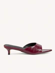 CUCCOO CHICEST Women's Burgundy Pointed Toe Kitten Heel Elegant Slip-On Sandals, Faux Leather, Suitable For Commuting, Work, Afternoon Tea, Vacation, All-Match Versatile, Halloween - Burgundy - View 8